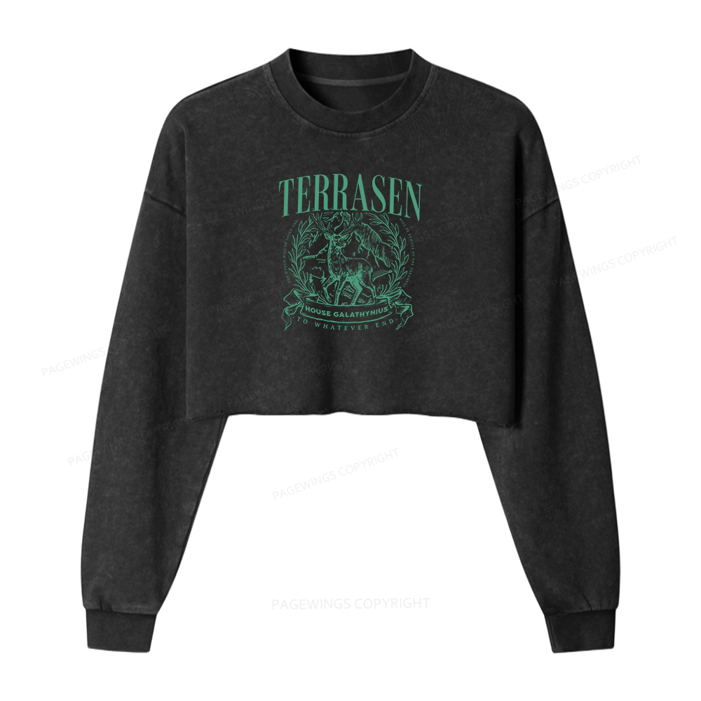 Pagewings Terrasen Women Washed Crop Sweatshirt