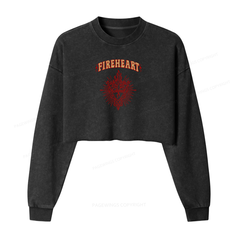 Pagewings Fireheart Women Washed Crop Sweatshirt