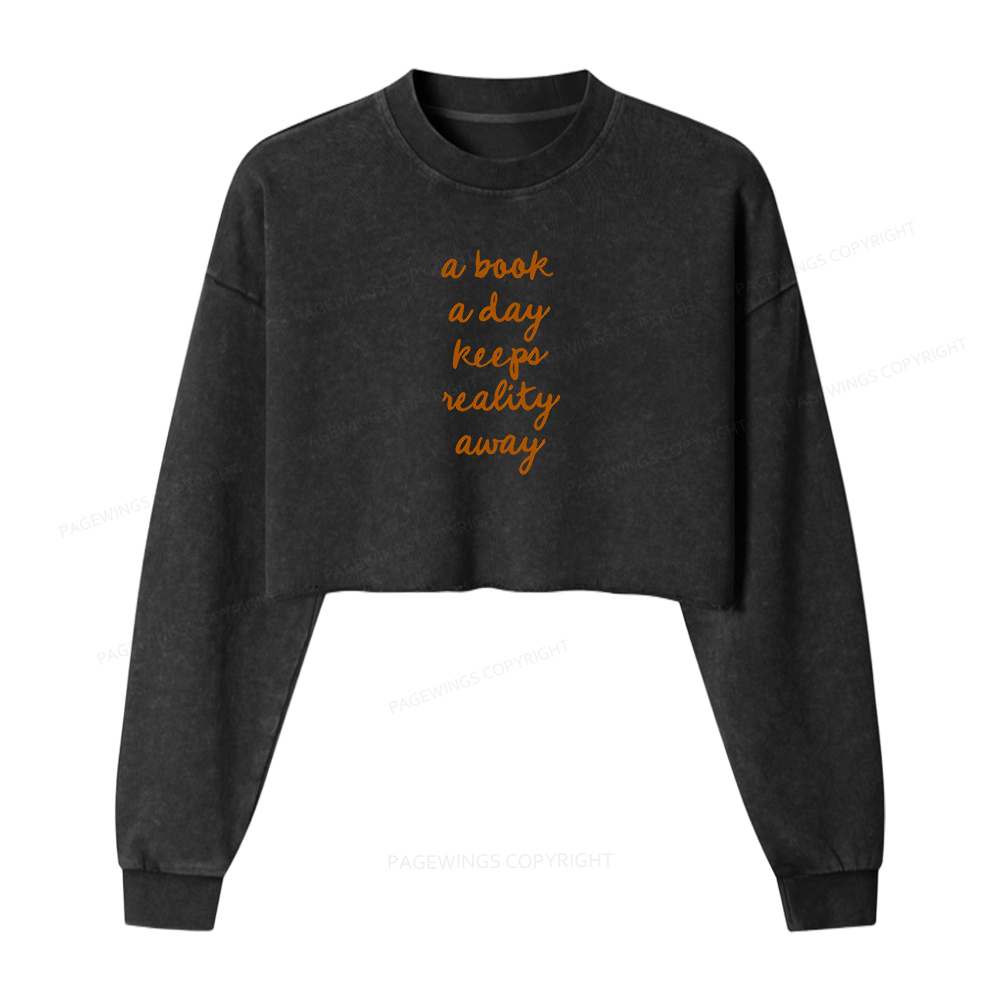 Pagewings A Book A Day Keeps Reality Women Washed Crop Sweatshirt
