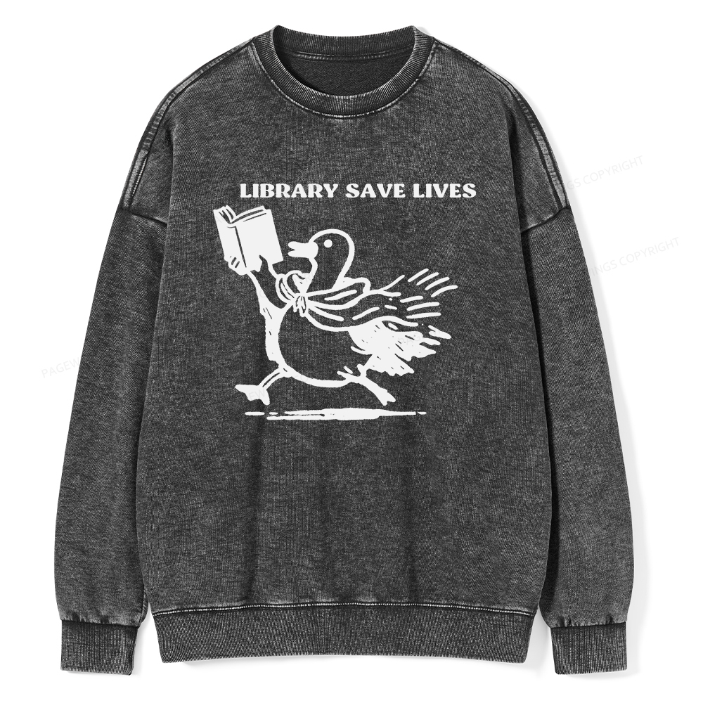 Pagewings Library Save Lives Unisex Washed Sweatshirt
