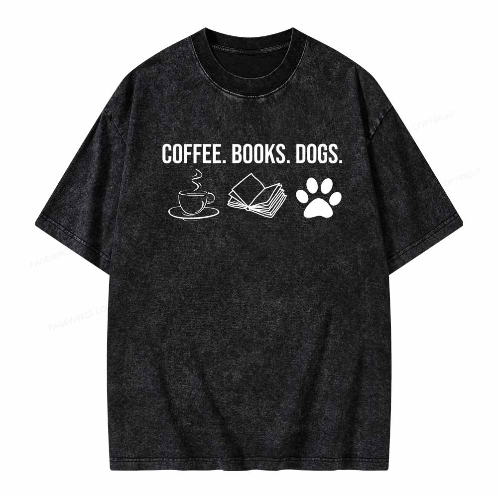 Pagewings Coffee Books and Dogs Unisex Washed T-shirt