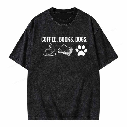 Pagewings Coffee Books and Dogs Unisex Washed T-shirt
