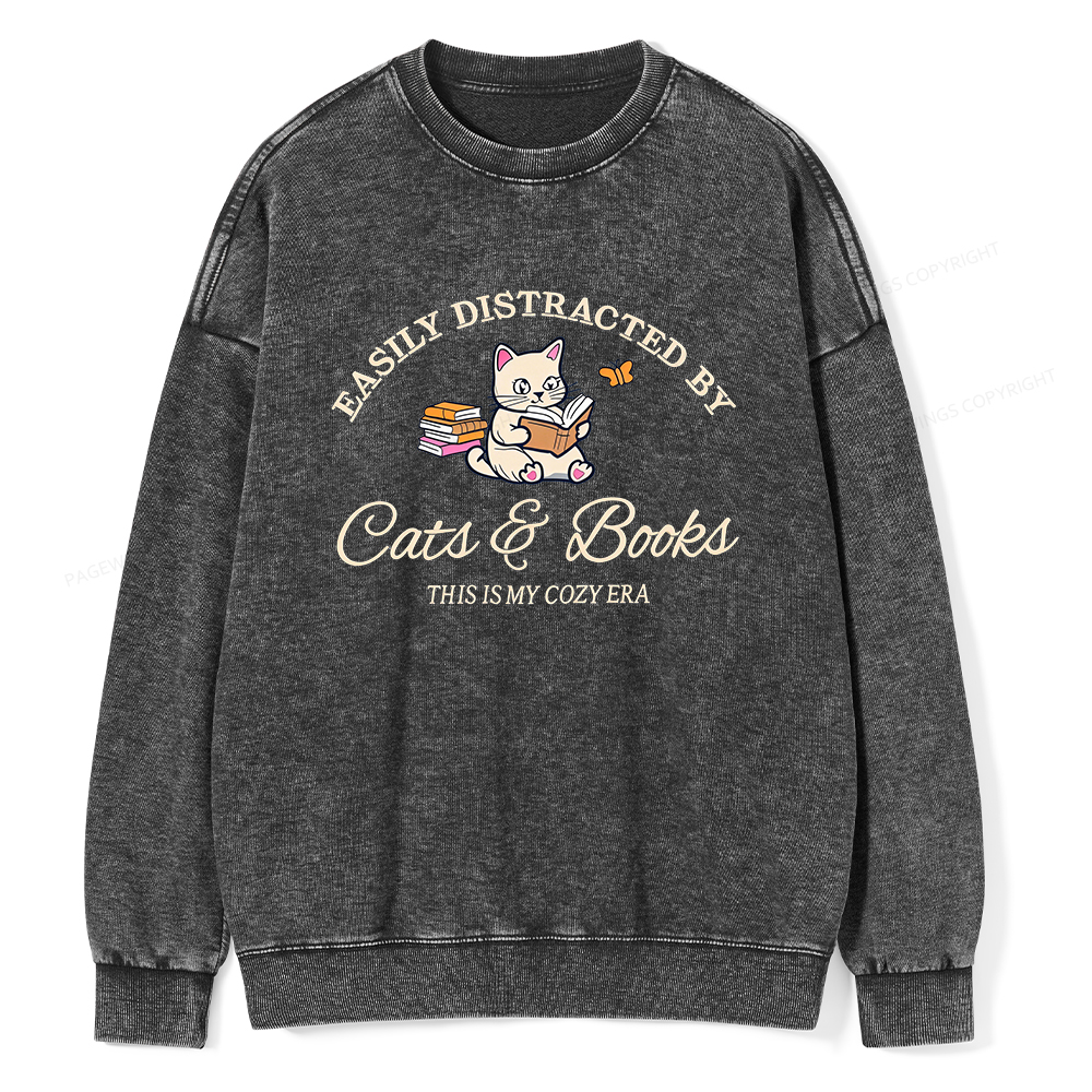 Pagewings Cats and Books Unisex Washed Sweatshirt