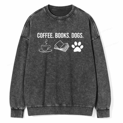 Pagewings Coffee Books and Dogs Unisex Washed Sweatshirt