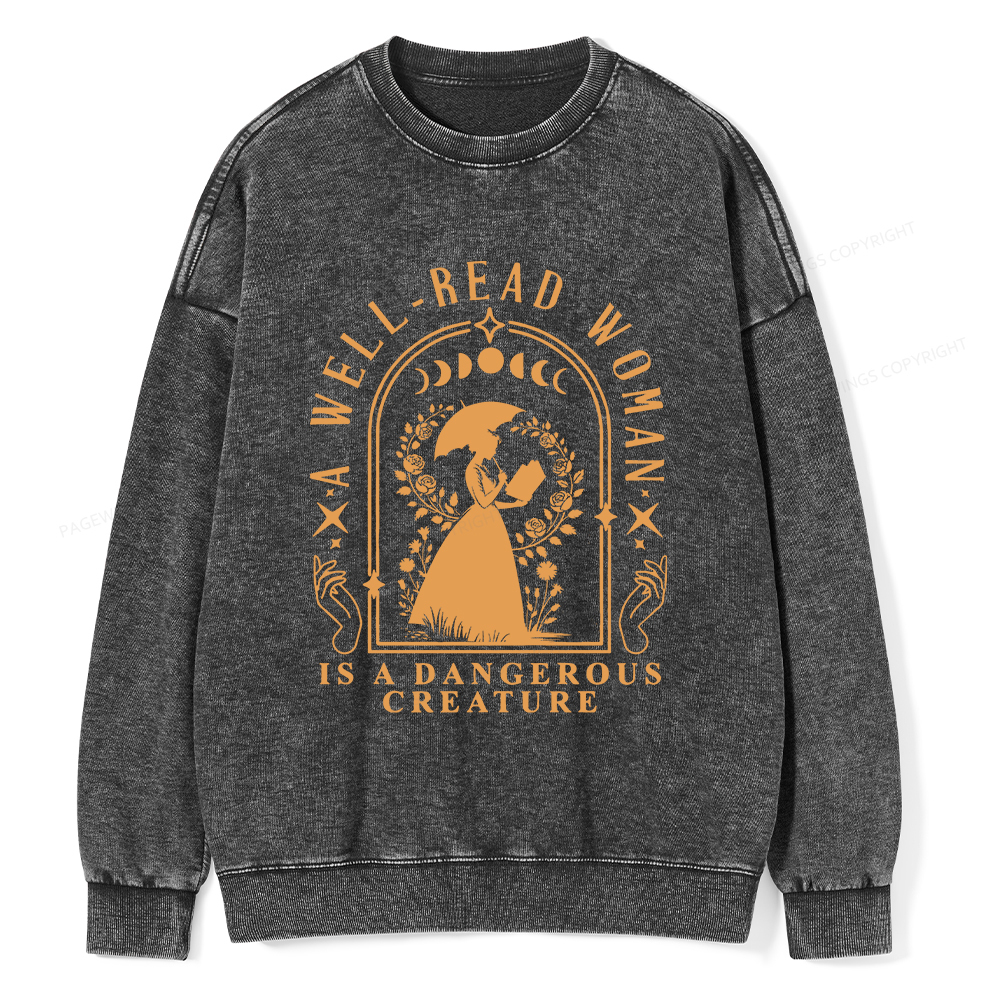 Pagewings A Well-Read Woman Is A Dangerous Creature Unisex Washed Sweatshirt
