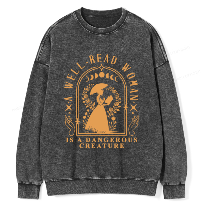Pagewings A Well-Read Woman Is A Dangerous Creature Unisex Washed Sweatshirt