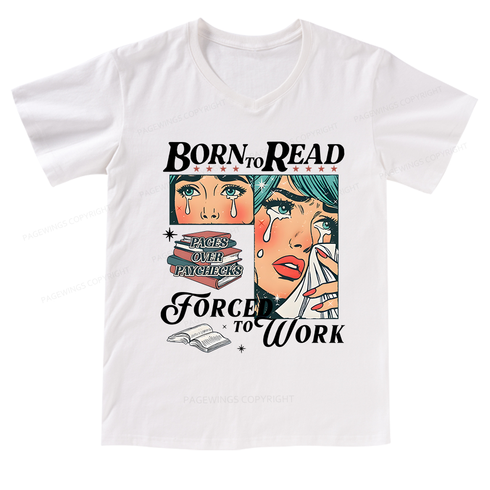 Pagewings Born To Read Bookish V-neck T-shirt 