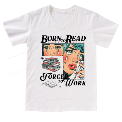 Pagewings Born To Read Bookish V-neck T-shirt 