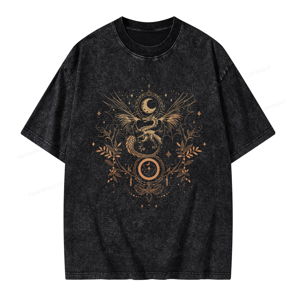 Pagewings Fantasy Dragon Moon Unisex Washed T-shirt