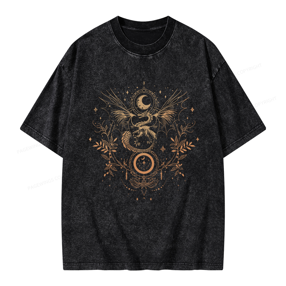 Pagewings Fantasy Dragon Moon Unisex Washed T-shirt