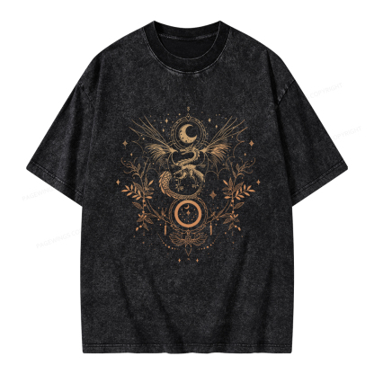 Pagewings Fantasy Dragon Moon Unisex Washed T-shirt