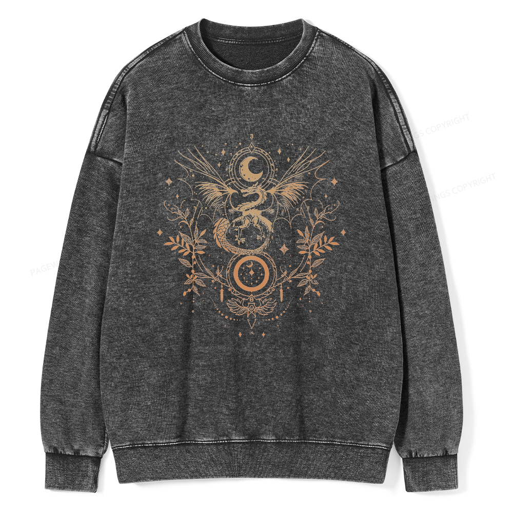 Pagewings Dragon Moon Phase Unisex Washed Sweatshirt