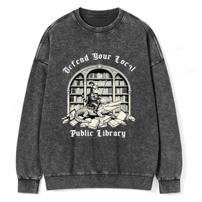 Pagewings Defend Your Local Public Library Unisex Washed Sweatshirt