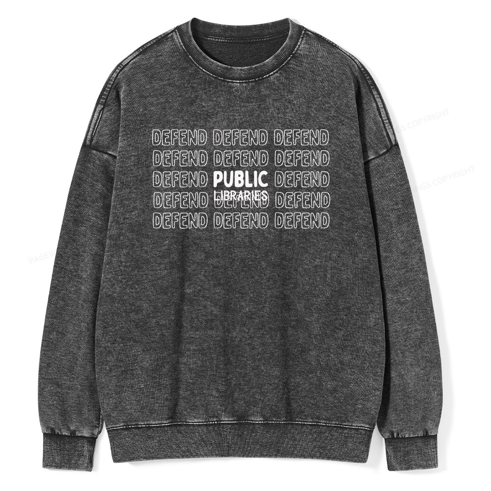 Pagewings Defend The Public Libraries Unisex Washed Sweatshirt
