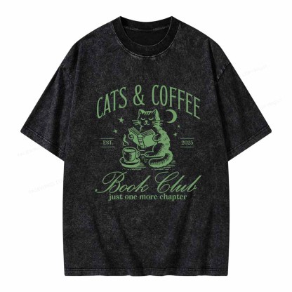 Pagewings Cats and Coffee Bookclub Unisex Washed T-shirt