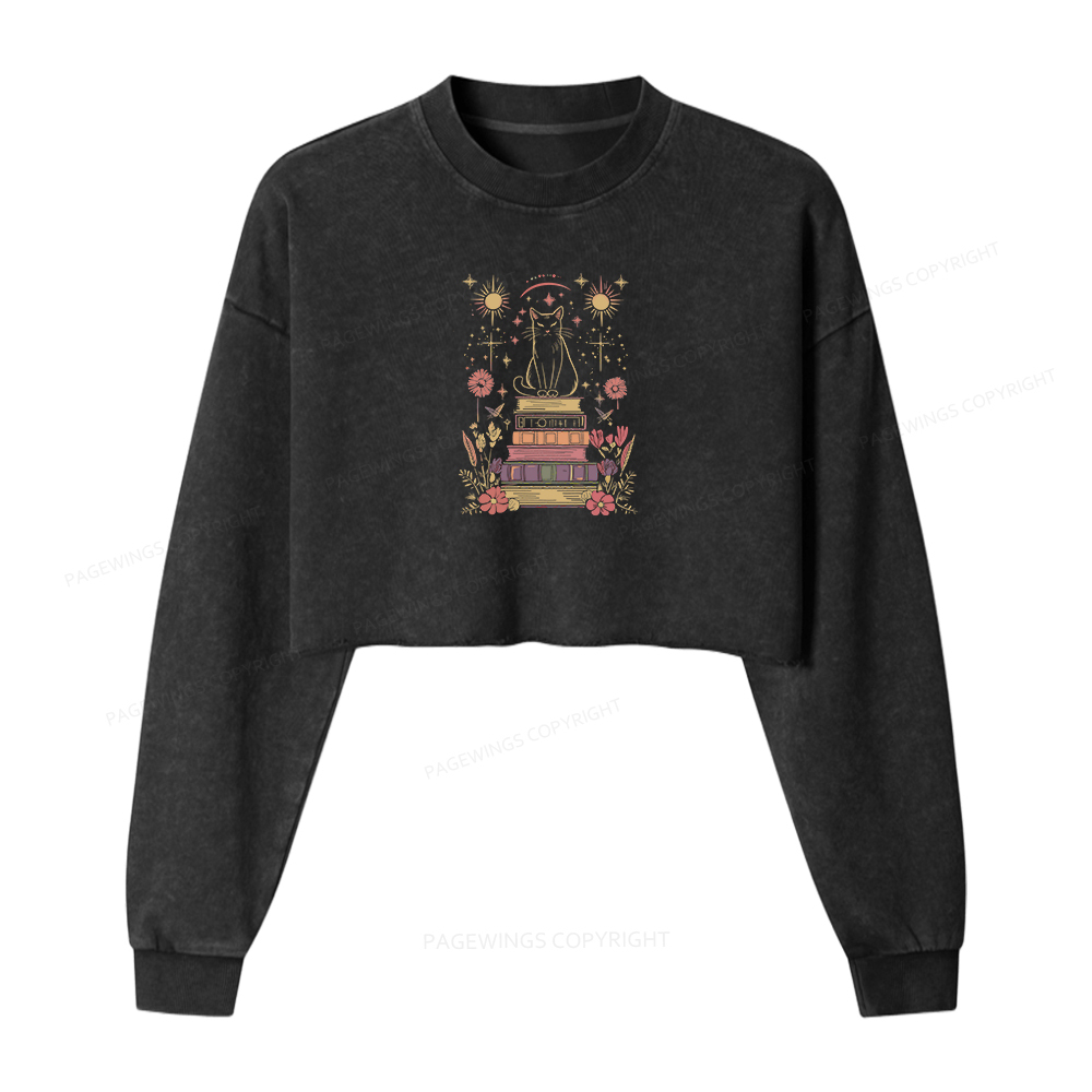 Pagewings Mystical Cat Washed Crop Sweatshirt