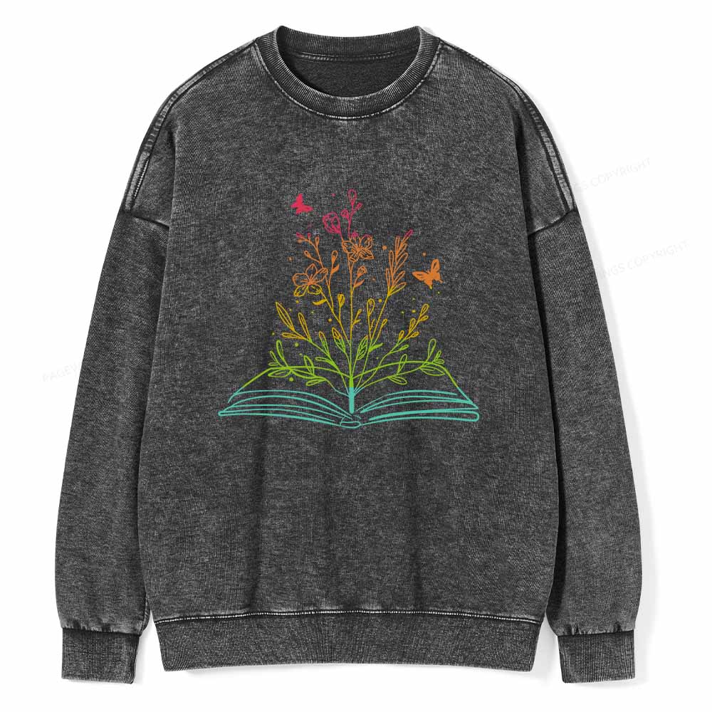 Pagewings Book Tees Library Shirts For Women Unisex Washed Sweatshirt