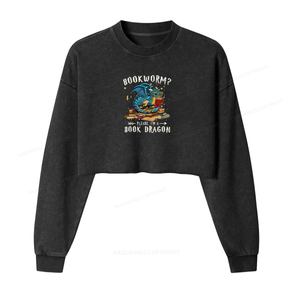Pagewings Dragon Book Washed Crop Sweatshirt