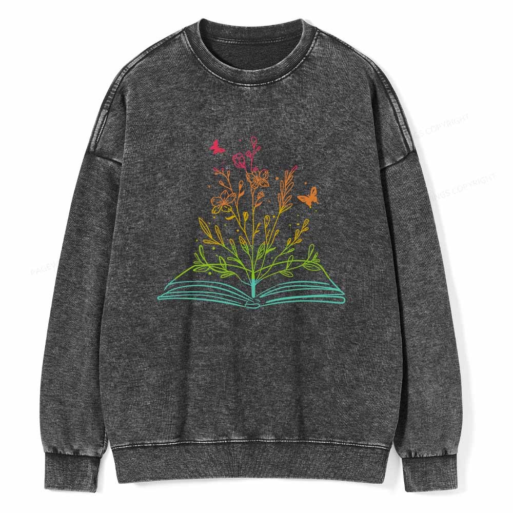 Pagewings Book Tees Library Shirts For Women Unisex Washed Sweatshirt