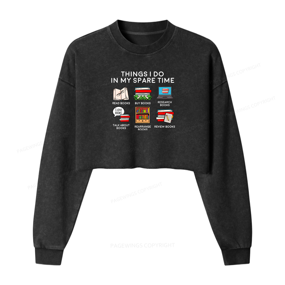 Pagewings Books Reading In My Spare Time Washed Crop Sweatshirt