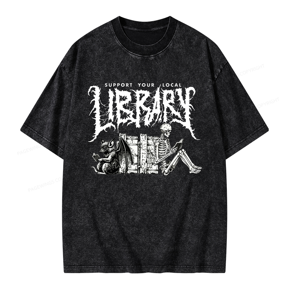 Pagewings Support Your Local Library Unisex Washed T-shirt