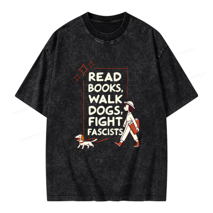 Pagewings Read Books Walk Dogs Unisex Washed T-shirt