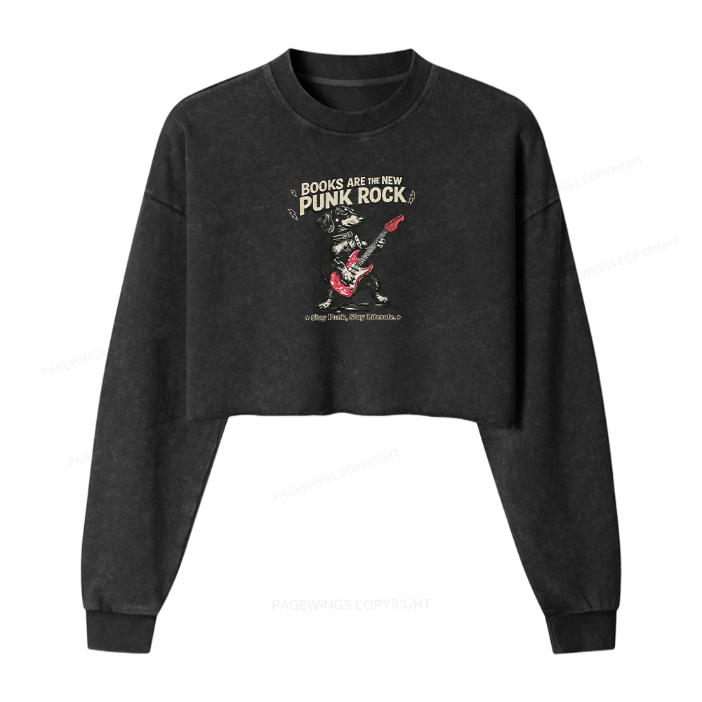 Pagewings Books Are the New Punk Rock Washed Crop Sweatshirt