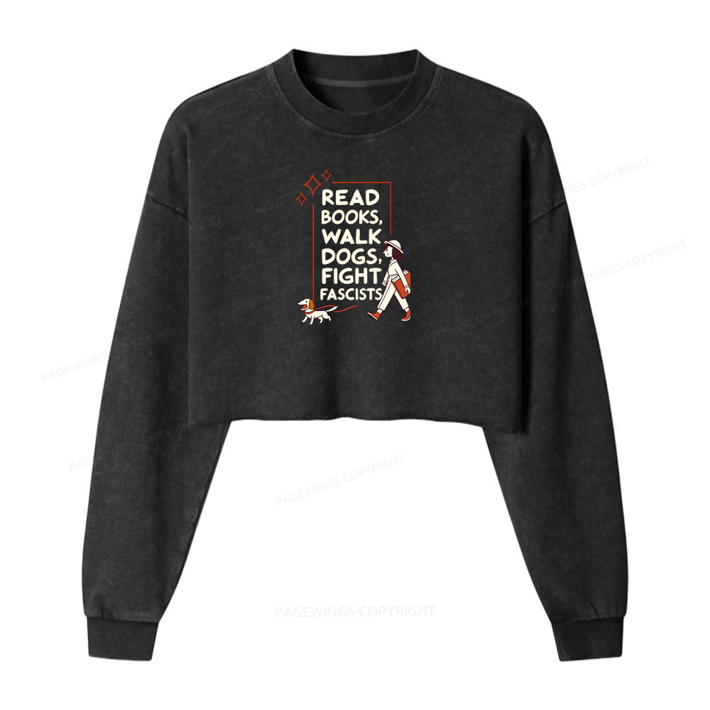 Pagewings Read Books Walk Dogs Washed Crop Sweatshirt