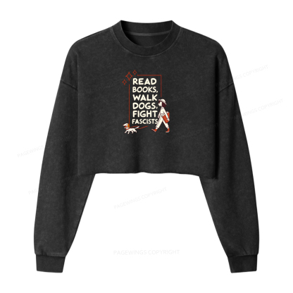 Pagewings Read Books Walk Dogs Washed Crop Sweatshirt