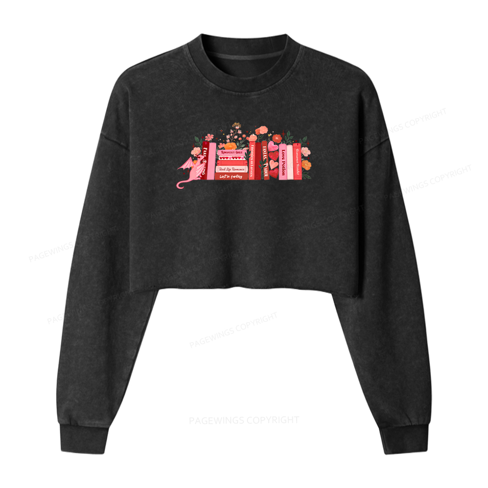 Pagewings Romance Reader Washed Crop Sweatshirt