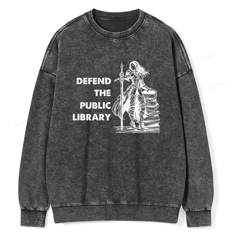 Pagewings Defend The Public Library Unisex Washed Sweatshirt