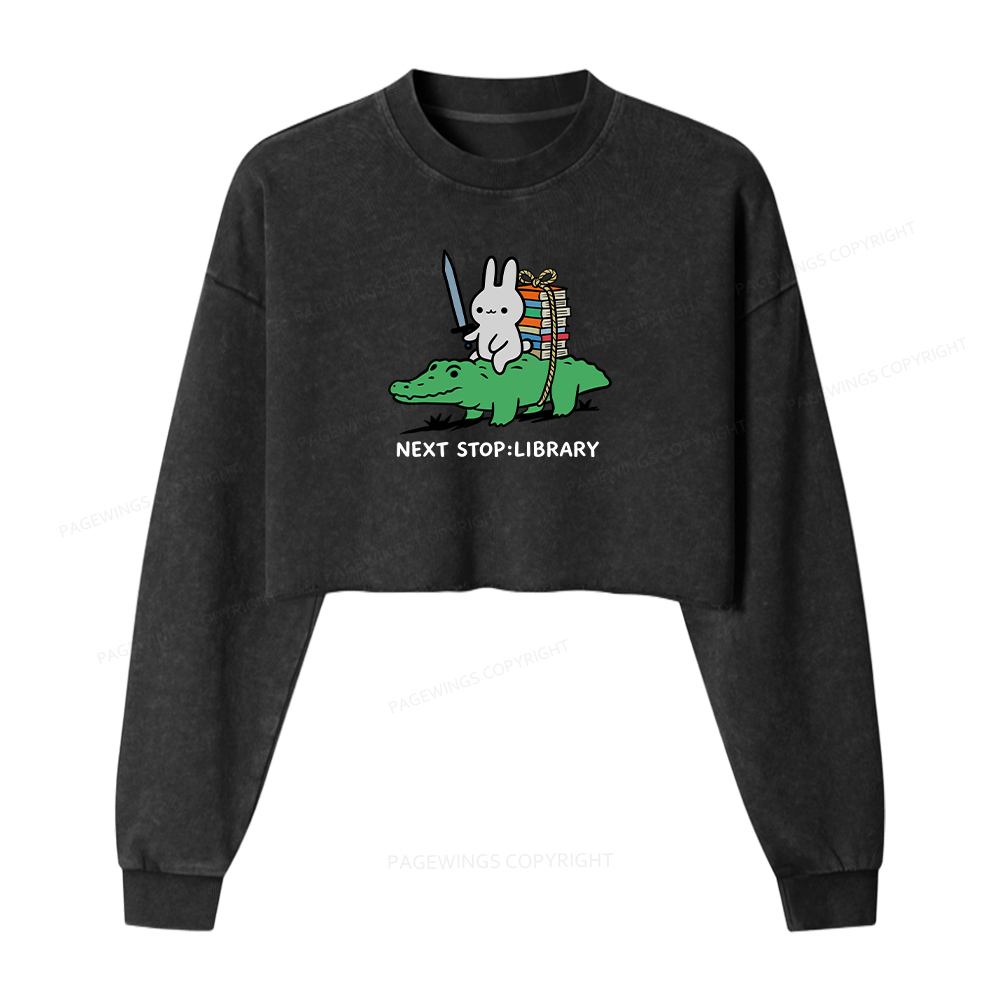 Pagewings Next Stop Library Washed Crop Sweatshirt