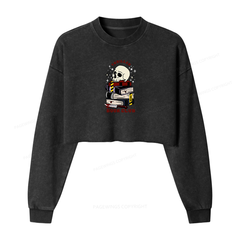 Pagewings Thriller Book Club Washed Crop Sweatshirt
