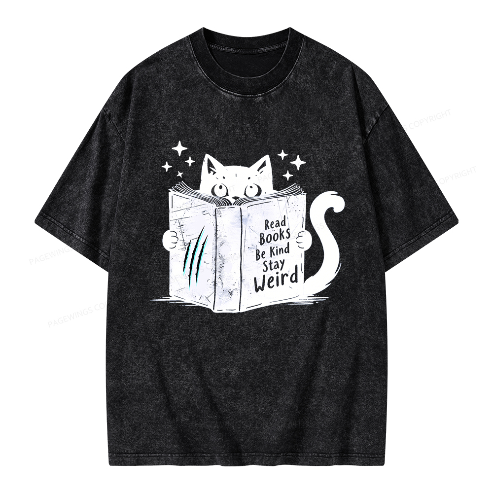 Pagewings Read Books Be Kind Stay Weird Unisex Washed T-shirt