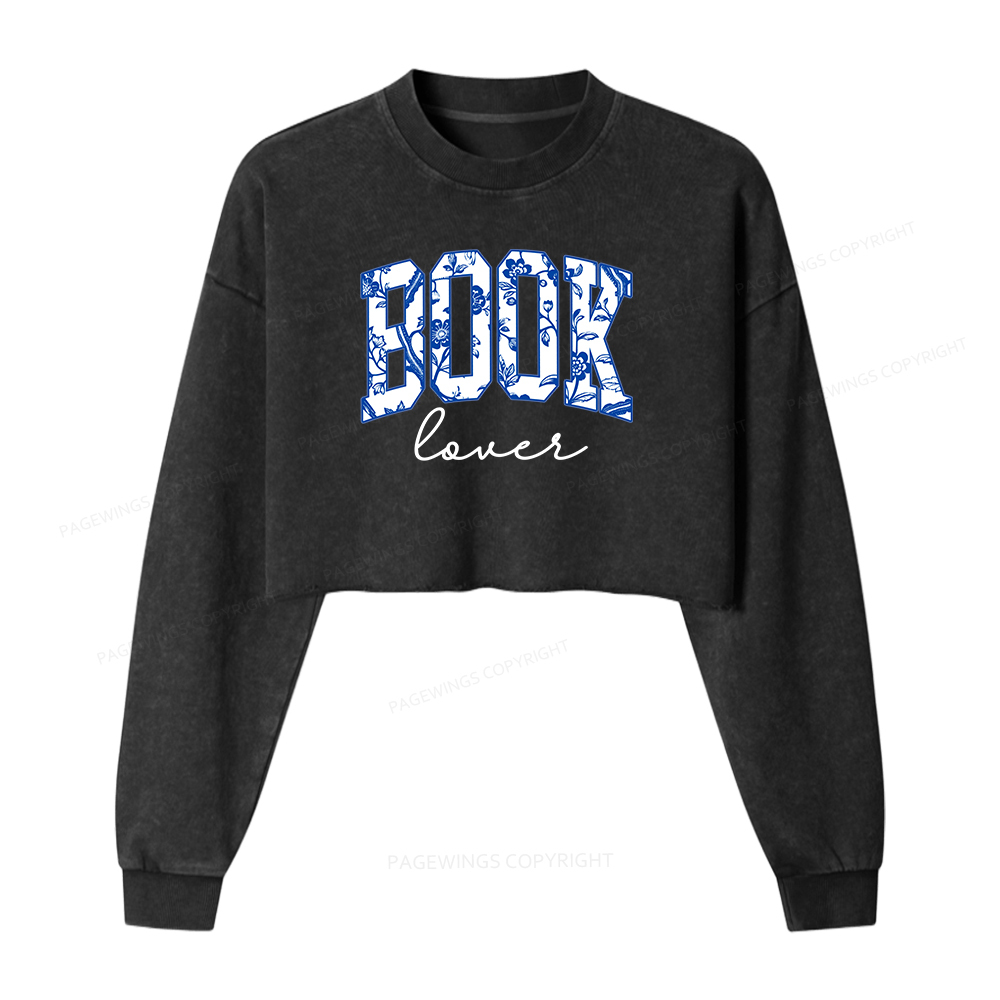 Pagewings Cute Book Lover Washed Crop Sweatshirt