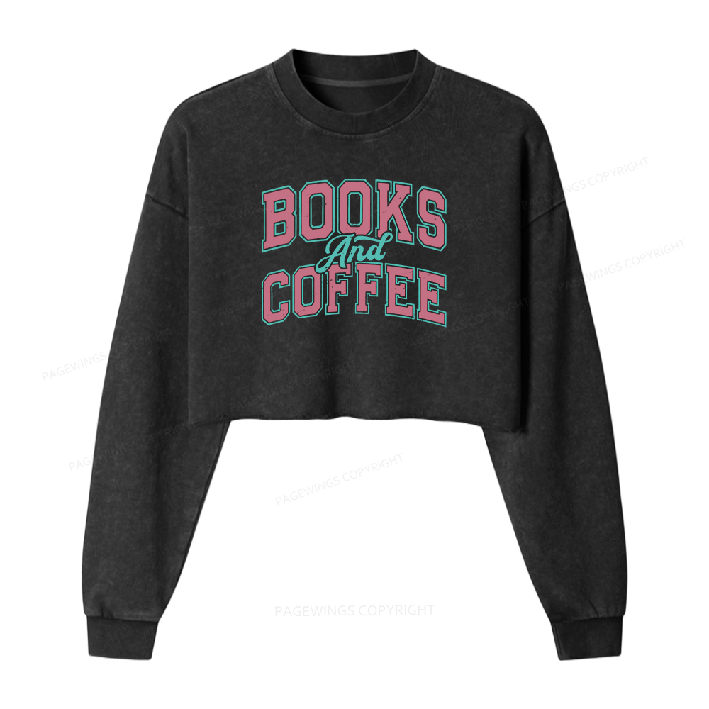 Pagewings Books And Coffee Washed Crop Sweatshirt