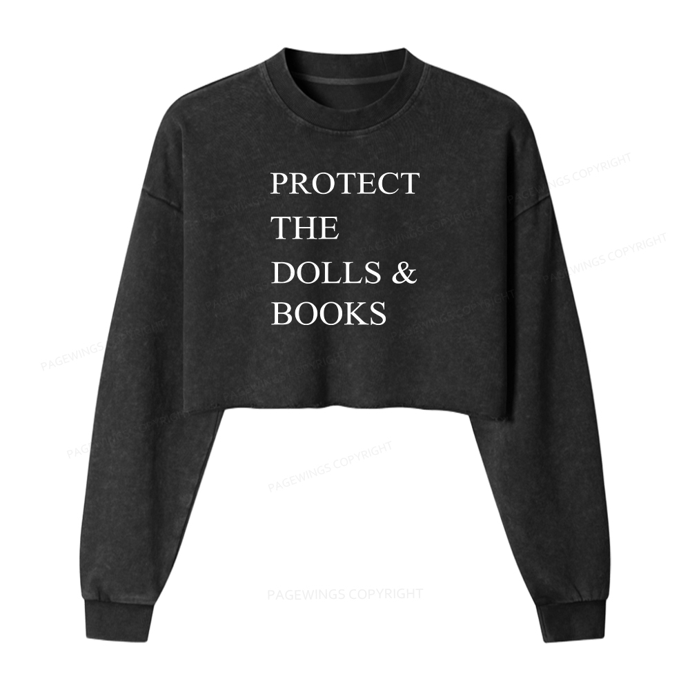 Pagewings Protect The Dolls And Books Washed Crop Sweatshirt