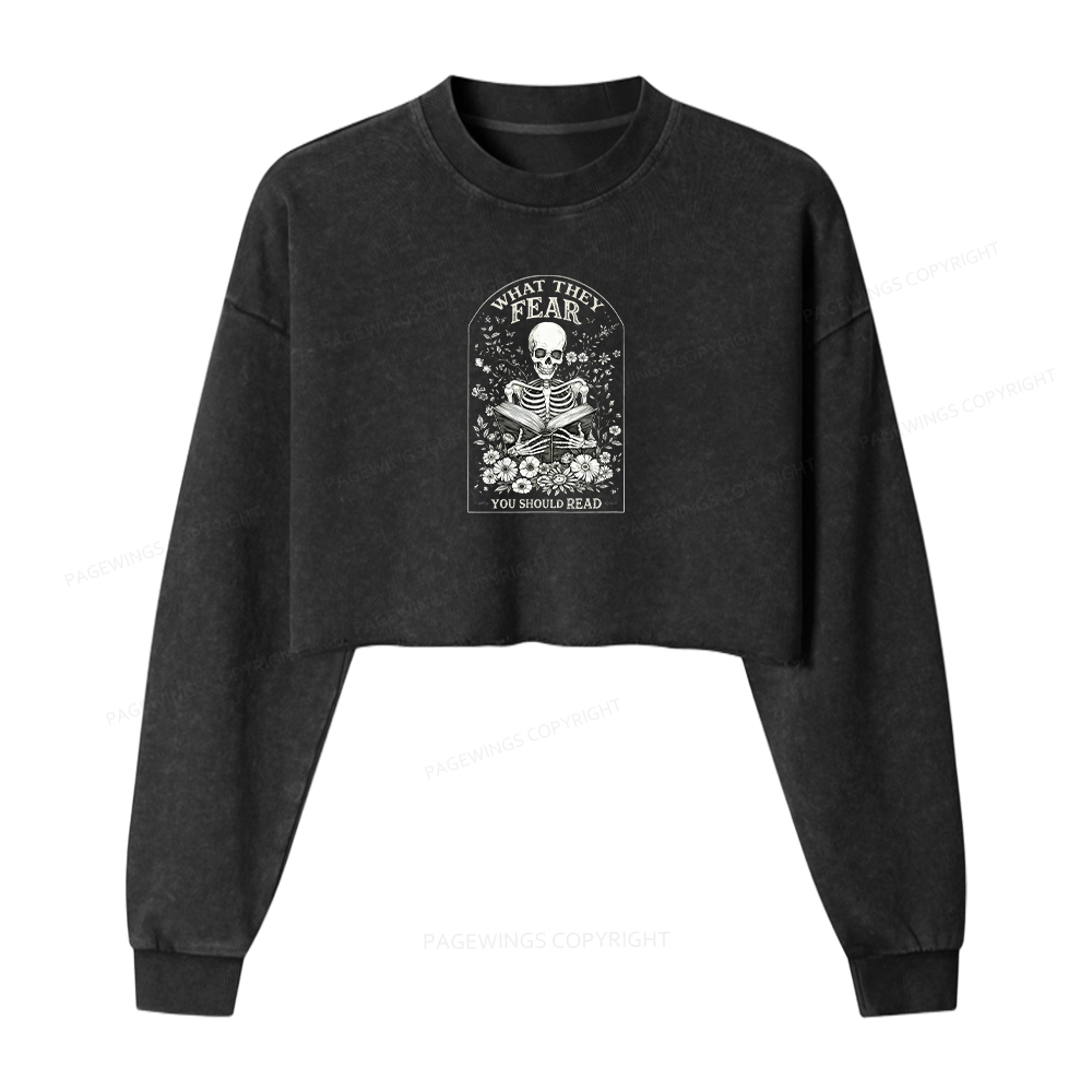 Pagewings What They Fear Fear You Should Read Washed Crop Sweatshirt