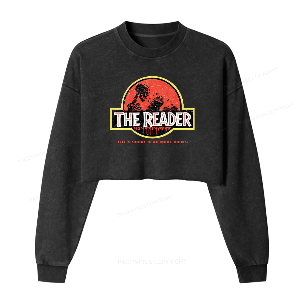 Pagewings Life’s Short Read More Books Washed Crop Sweatshirt