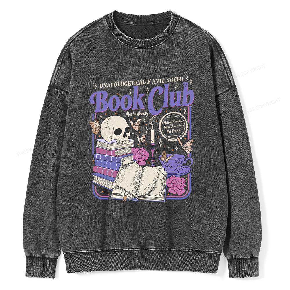 Pagewings Anti Social Book Club Unisex Washed Sweatshirt