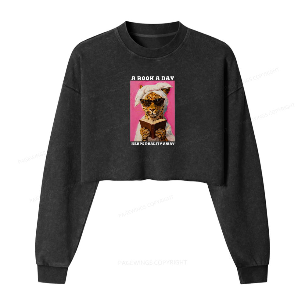 Pagewings A Book A Day Keeps Reality Away Washed Crop Sweatshirt