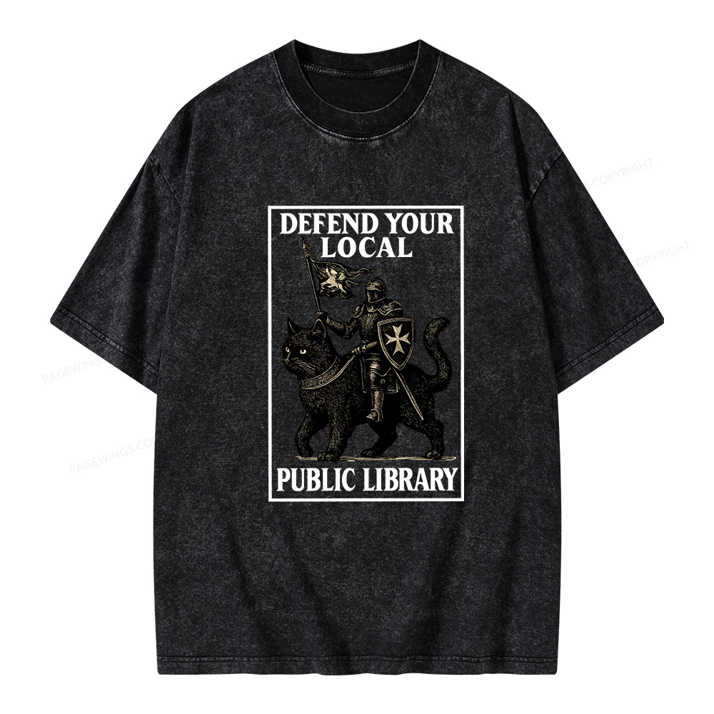 Pagewings Defend Your Local Library Unisex Washed T-shirt
