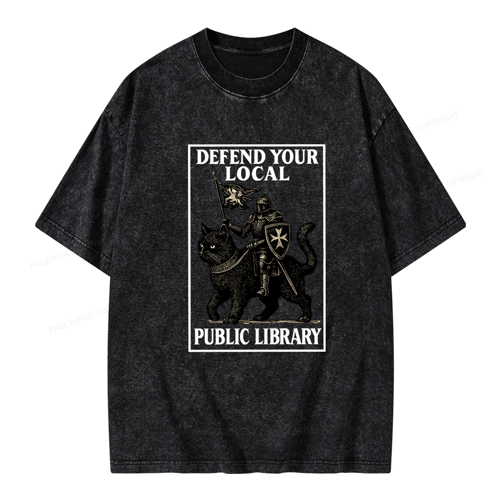 Pagewings Defend Your Local Library Unisex Washed T-shirt