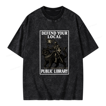 Pagewings Defend Your Local Library Unisex Washed T-shirt