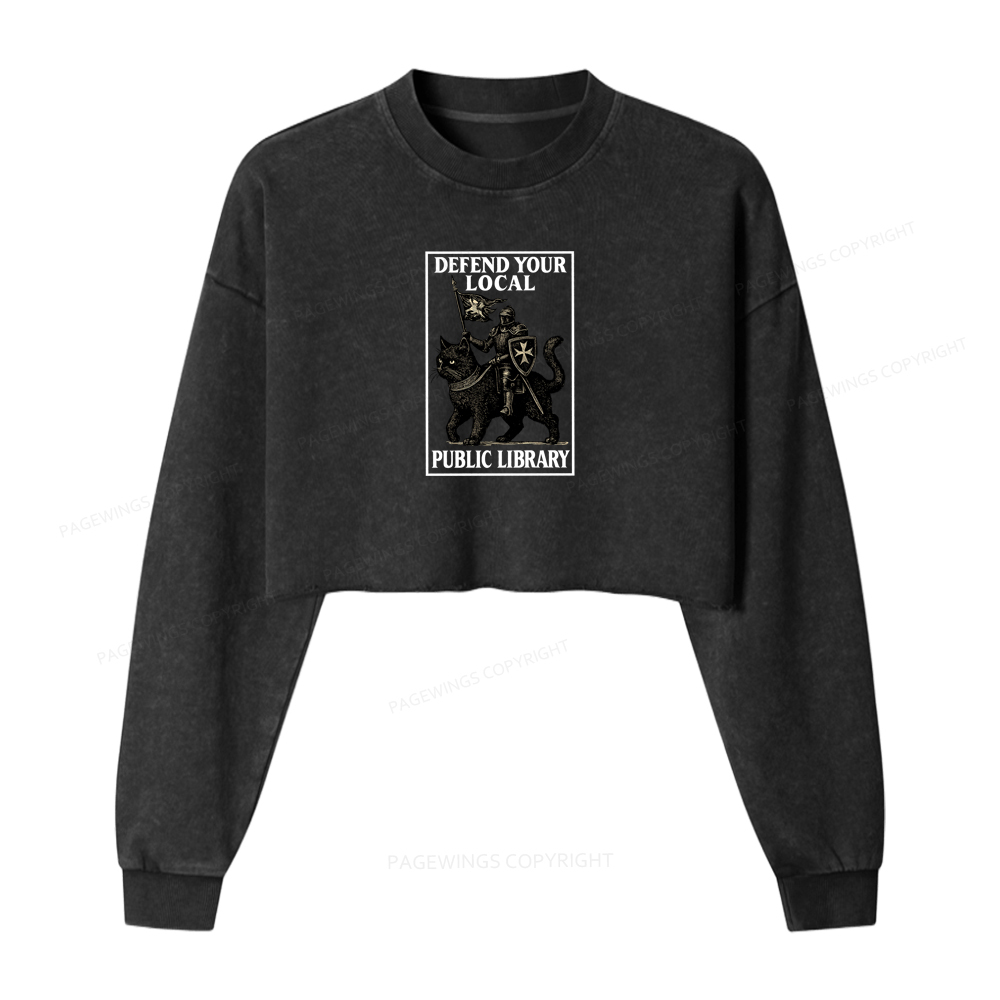 Pagewings Defend Your Local Library Washed Crop Sweatshirt