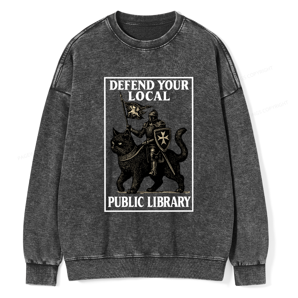 Pagewings Defend Your Local Library Unisex Washed Sweatshirt
