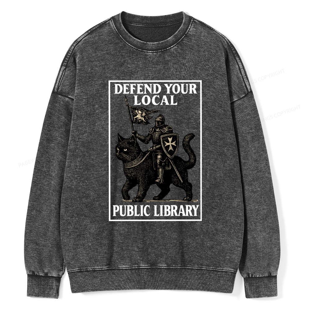 Pagewings Defend Your Local Library Unisex Washed Sweatshirt