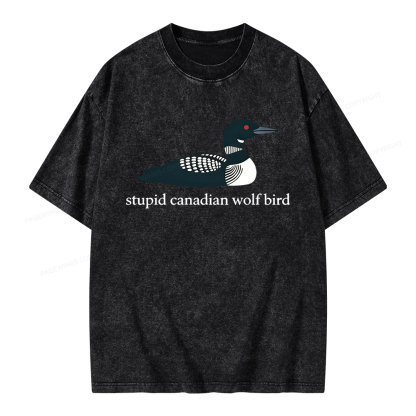 Pagewings Stupid Canadian Wolf Bird Unisex Washed T-shirt