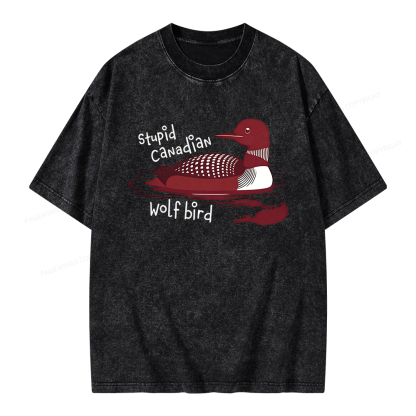 Pagewings Stupid Canadian Wolf Bird Unisex Washed T-shirt