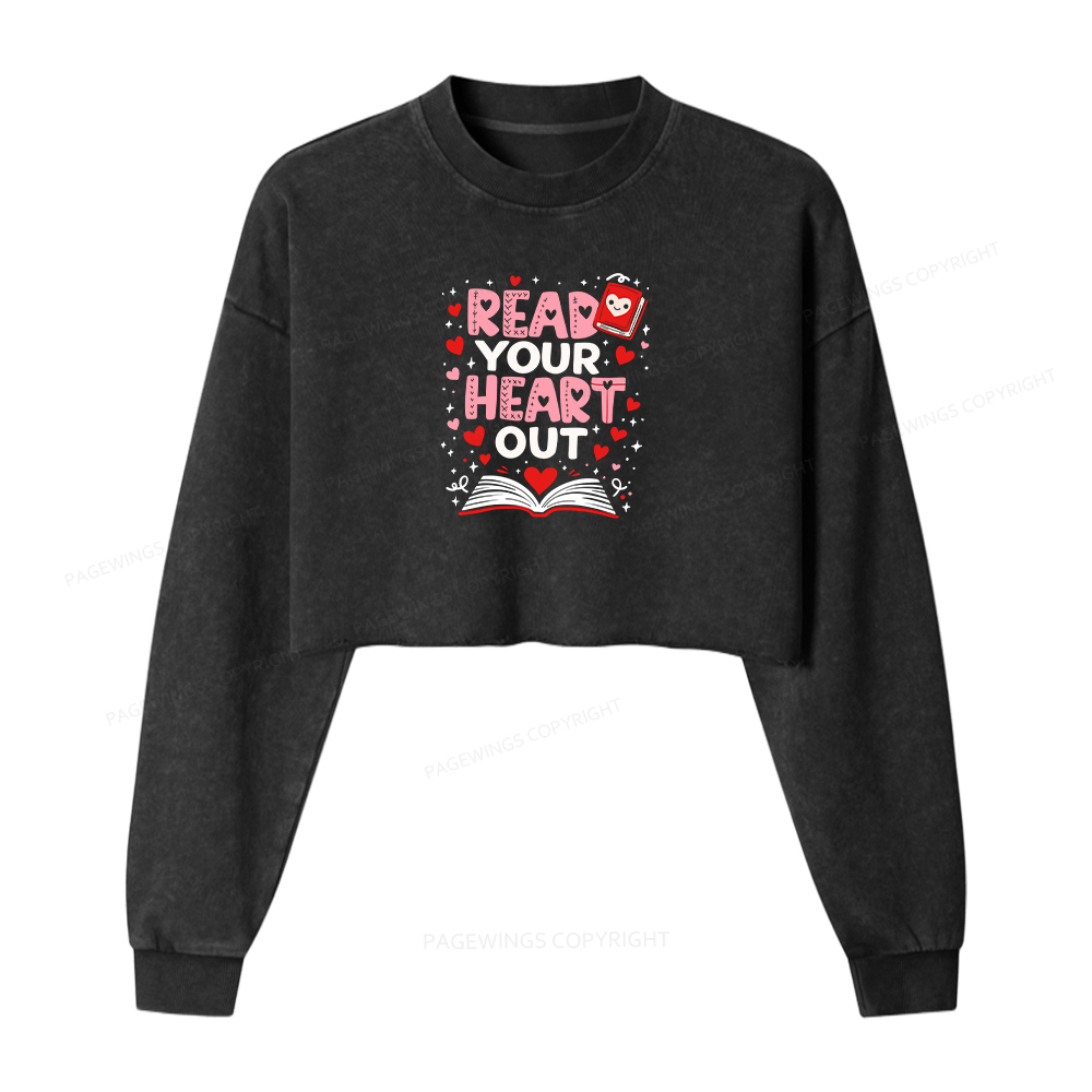 Pagewings Read Your Heart Out Valentine Washed Crop Sweatshirt